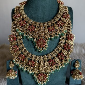 Double Lakshmi Antique Gold Necklace Set
